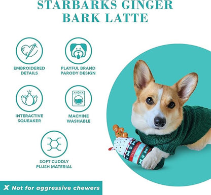 Haute Diggity Dog Starbarks Ginger Bark Latte, Plush Holiday Christmas Dog Toys with Interactive Squeaker, Stimulating Pet Enrichment, Machine-Washable & Safe Materials for All Breeds, One Size