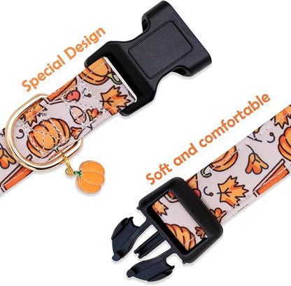 Faygarsle Orange Dog Collar with Pumpkin Leaf Patterns Cute Puppy Collar for Fall Autumn Seasons Dog Collar for Small Medium Large Dogs Stylish Dog Necklace for Male Female Boy Girl Dogs M