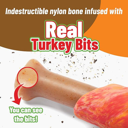 Smoked Turkey Leg Dog Chew Toy, Natural Rubber and Nylon, Medium, with Squeaker, for Dental Hygiene