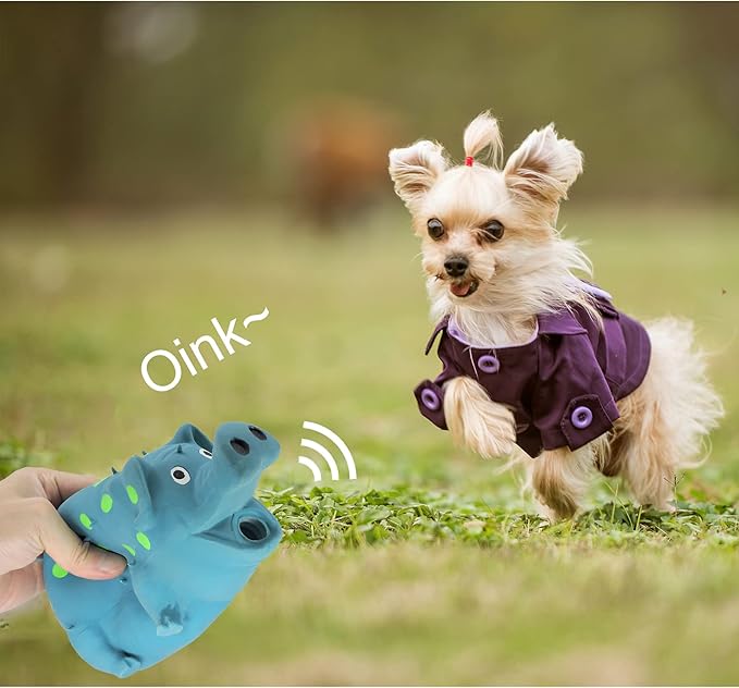 Andiker Dog Squeaky Toy, Dots Latex Dog Chew Toys with a Oinks Sound Squeaker Grunting Pig Dog Toy Durable Self Play 8" Dogs Squeeze Toy for Dental Biting Chasing to Kill Boring Time (Blue)