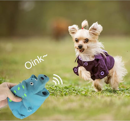 Andiker Dog Squeaky Toy, Dots Latex Dog Chew Toys with a Oinks Sound Squeaker Grunting Pig Dog Toy Durable Self Play 8" Dogs Squeeze Toy for Dental Biting Chasing to Kill Boring Time (Blue)