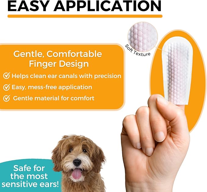 Nootie Medicated Ear Finger Wipes with Chlorhexidine for Dogs, Gentle Dog Ear Cleaning Wipes for Itchy, Sensitive Ears - Helps Remove Wax, Dirt Buildup, & Odor 80 Wipes - Made in USA