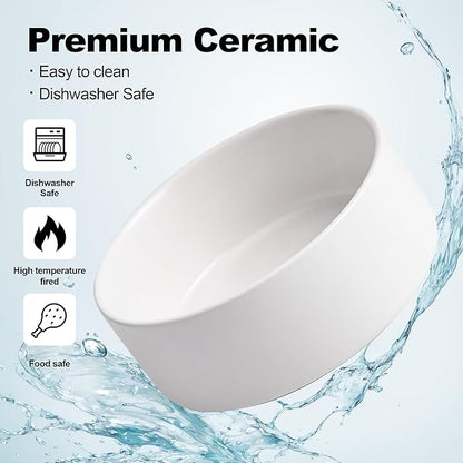 Kimdio Ceramic Dog Bowls with Wood Stand, 13.5OZ Pet Bowls Set of 2 for Medium Small Dogs and Cats - Non-Slip Base Cute Pet Food & Water Basic Bowls Glaze Matte-White