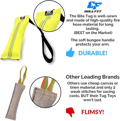 Bungee Dog Bite Tug Toy - Ideal for Fun Interactive Play, Tug of War & Puppy Training - Tough, Durable Pull Toys for Medium to Large Dogs - Safe Fire Hose Dog Tugger with Strong Handle - Handmade