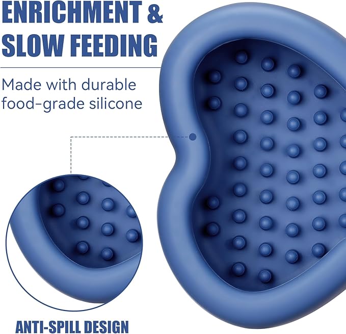Lick Mat for Dogs, Animire Anti-Spilled Bow Tie Lick Bowls for Anxiety Relief, Silicone Slow Feeder Licking Pad with Suction Cups, Freezeable Dog Enrichment Toy for Boredom(Dark Blue,S)