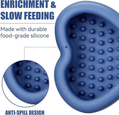 Lick Mat for Dogs, Animire Anti-Spilled Bow Tie Lick Bowls for Anxiety Relief, Silicone Slow Feeder Licking Pad with Suction Cups, Freezeable Dog Enrichment Toy for Boredom(Dark Blue,S)