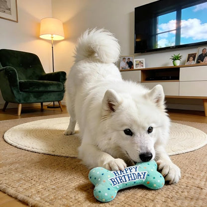 Prime Pets Dog Birthday Toys, Plush Dog Squeaky Toys, Stuffed Puppy Chew Toy for Small Medium Large Dogs, Bone Pet Toy