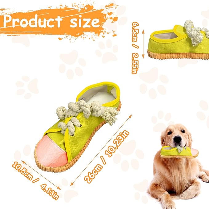 WishLotus Shoes-Shaped Dog Chew Toys, Tear-Resistant Plush Toys for Teeth Grinding & Relieve Boredom - Yellow