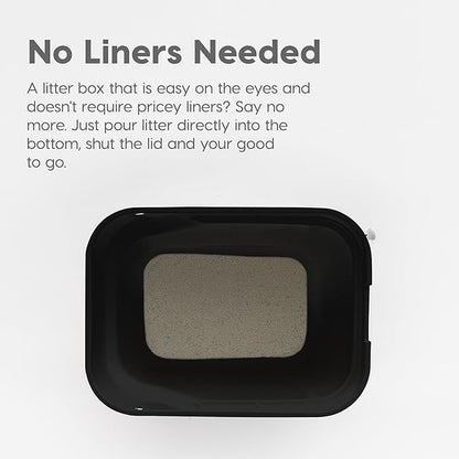 IRIS USA Large Cat Litter Box Top Entry with Lid, Enclosed Litter Box with Litter Catching Lid & Scoop, Covered Cat Litter Box Enclosure for Privacy, High Sided, Black/Gray
