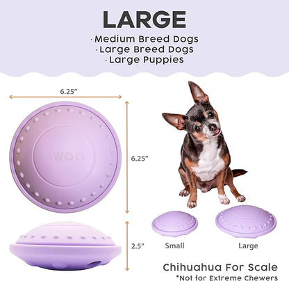 Awoo Flying Saucer Toy - 3-in-1 Silicone Dog Treat Puzzle, Lick Mat and Slow Feeder - for Wet and Dry Food - Dishwasher Safe Pet Toy - Enrichment Game for Dogs from 30 to 90 lbs - Large (Lavender)