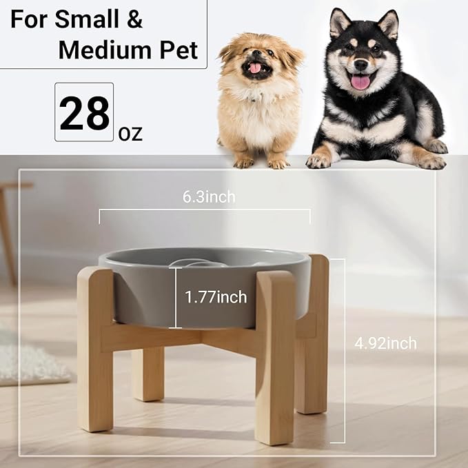 Petygooing Elevated Slow Feeder Ceramic Dog Bowls 8.26in, Slow Feeder Elevated Bowl for Small&Medium, Ceramic Slow Feeder Heavy Weighted Non-Toxic Non-Slip Puzzle Maze (Gray, 8.26in)