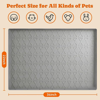 Large Silicone Dog Food Mat with Raised Edge, Waterproof Non-Slip Pet Feeding Mat for Floors, Dog Bowl Mat for Food and Water, Spill Proof Cat & Dog Feeding Placemat, Easy Clean, 34 x 22, Gray