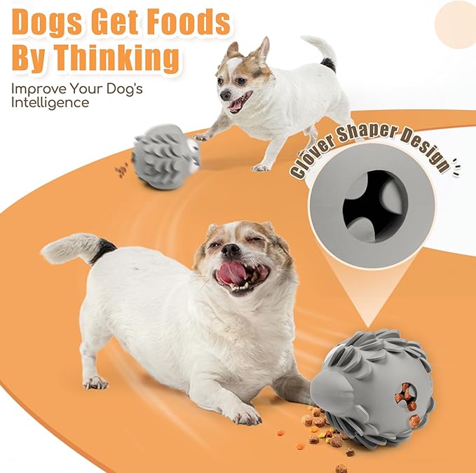 Tough Chew Dog Toys for Aggressive Chewers Giggle Ball Owl Rubber Interactive Treat Dispensing Slow Feeder Indestructible Teething Toys for Small Medium Large Dogs (Grey)