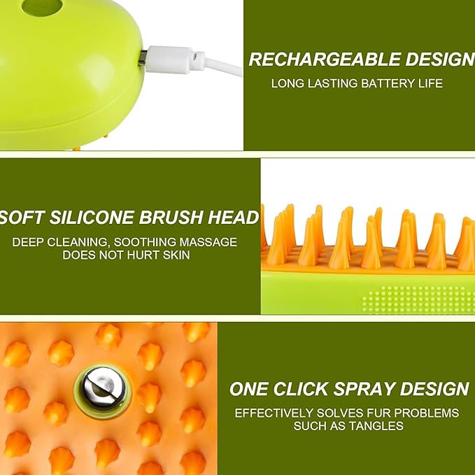 Cat Steam Brush 3 in 1, Silicone Massage Grooming & Pet Hair Remover, Spritz Defur Comb for Cats Dogs, Steamy Brush, Misting Pets Grooming Comb, Pet Hair Brushes Indoor Steamer by ALQMIA (Yellow)