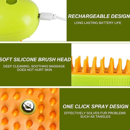 Cat Steam Brush 3 in 1, Silicone Massage Grooming & Pet Hair Remover, Spritz Defur Comb for Cats Dogs, Steamy Brush, Misting Pets Grooming Comb, Pet Hair Brushes Indoor Steamer by ALQMIA (Yellow)