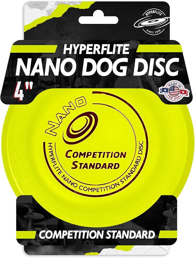 Hyperflite Nano Competition Standard Disc Dog Disc 4” (17g) | Official Skyhoundz Mini Flying Disc for Small Dog & Puppy | Long-Flying, Lightweight Dog Toy for Backyard, & Beach | Anti-Glare -Yellow