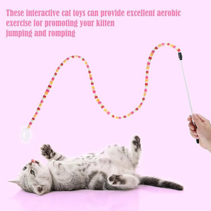 Sumind 6 Pieces Cat Toys Interactive Cat Wand Toys with Feather and Bell Safe Teaser Catcher Stick Toy Colorful and Sounding Christmas Wand for Cats Kittens Training Pets Exerciser
