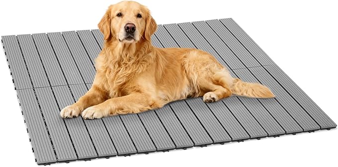 Veehoo Outdoor Flooring Decking for Dog Kennels, 4' x 4' Waterproof Dog Training Platform, Portable Deck for RV, Pet Enclosures,Grey (24 x 12 inches, 8PCS)