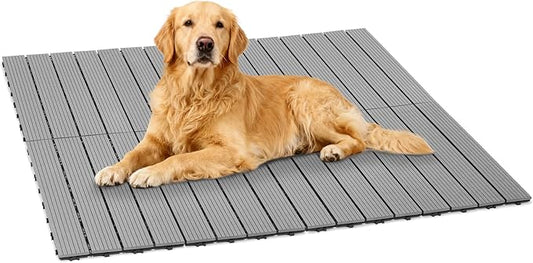 Veehoo Outdoor Flooring Decking for Dog Kennels, 4' x 4' Waterproof Dog Training Platform, Portable Deck for RV, Pet Enclosures,Grey (24 x 12 inches, 8PCS)