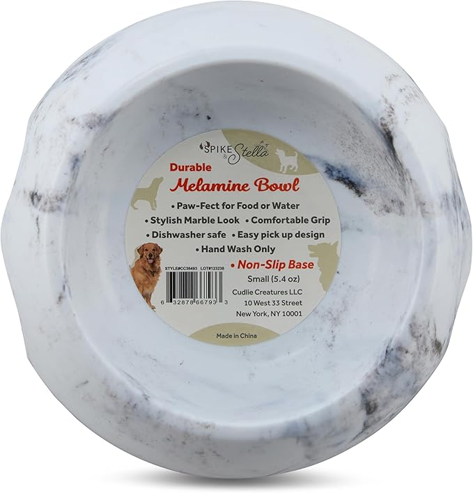 Marble Print Melamine Dog and Cat Food and Water Bowl, Non Skid Base, Anti-Slip Pet Feeder Bowls (5.4 Ounce, 13.5 Ounce,27 Ounce)