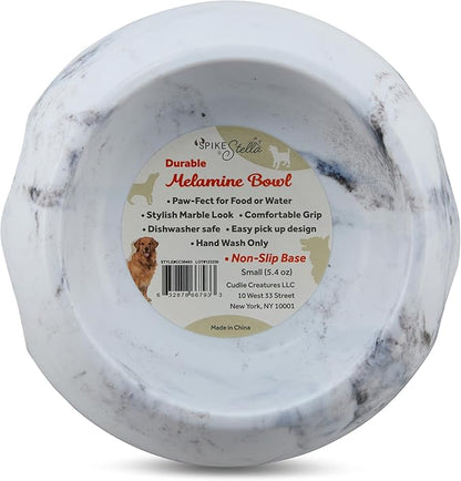 Marble Print Melamine Dog and Cat Food and Water Bowl, Non Skid Base, Anti-Slip Pet Feeder Bowls (5.4 Ounce, 13.5 Ounce,27 Ounce)