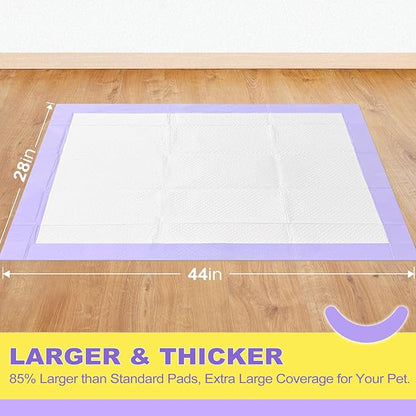MIZOK Dog Pads Extra Large 28x44in, XXL Potty Pads for Dogs, Keeps Fresh & Clean, Ultra Absorbent Up to 12 Cups, 6 Layers Leak-Proof, Purple Lavender Color (30 Counts)