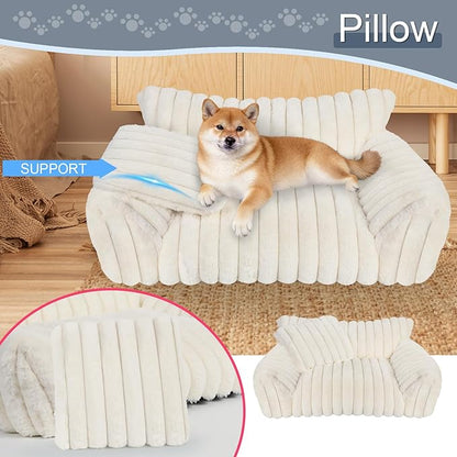 Cute Dog Cat Couch for Medium Large Dogs,Fluffy Pet Sofa Dog Couch Bed with Premium Soft Corduroy Fleece,Cute Washable Dog Bed Medium Large Size Dog,Supportive Cat Sofa Pet Bed(36x27x10,White)