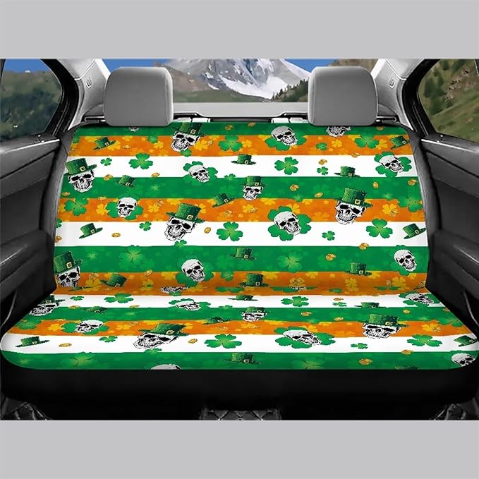 AFPANQZ Skull Saint Patrick Car Back Seat Covers Protector Rear Car Seat Cushion Dust and Scratch Proof Universal Fits Car, Truck, SUV, Van and Patriotic