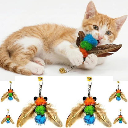 6 PCS Insect Bees,Feather Cat Toys, Kitty Wand Toy Refill,Cat Toy Wand Replacement Attachments,Kitten Feather Refills,Insect Interactive Teaser Wand Feathers