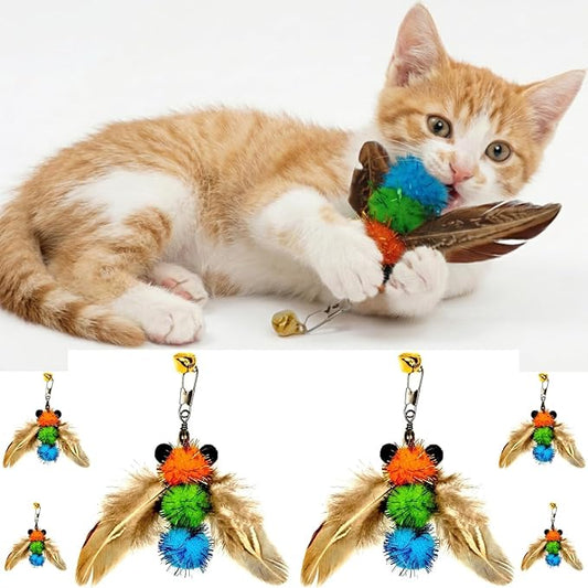 6 PCS Insect Bees,Feather Cat Toys, Kitty Wand Toy Refill,Cat Toy Wand Replacement Attachments,Kitten Feather Refills,Insect Interactive Teaser Wand Feathers