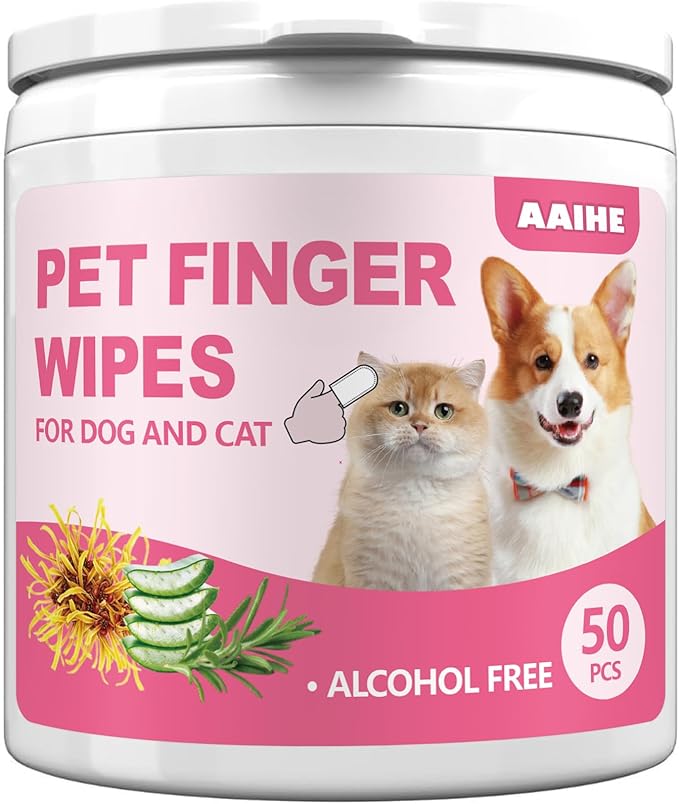 Dog Ear Finger Wipes,Gently Remove Ear Wax & Dirt,Relieve Ear Itching. All Natural Ingredients Dog Ear Wipes.Safe & Gentle Ear Wipes for Dog & Cat - 50 Count