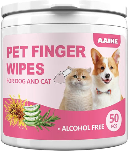 Dog Ear Finger Wipes,Gently Remove Ear Wax & Dirt,Relieve Ear Itching. All Natural Ingredients Dog Ear Wipes.Safe & Gentle Ear Wipes for Dog & Cat - 50 Count