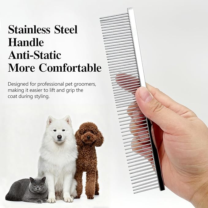 Professional Dual-Sided Fine & Coarse PET Grooming Comb with Antistatic Brass Handle and Rounded Teeth