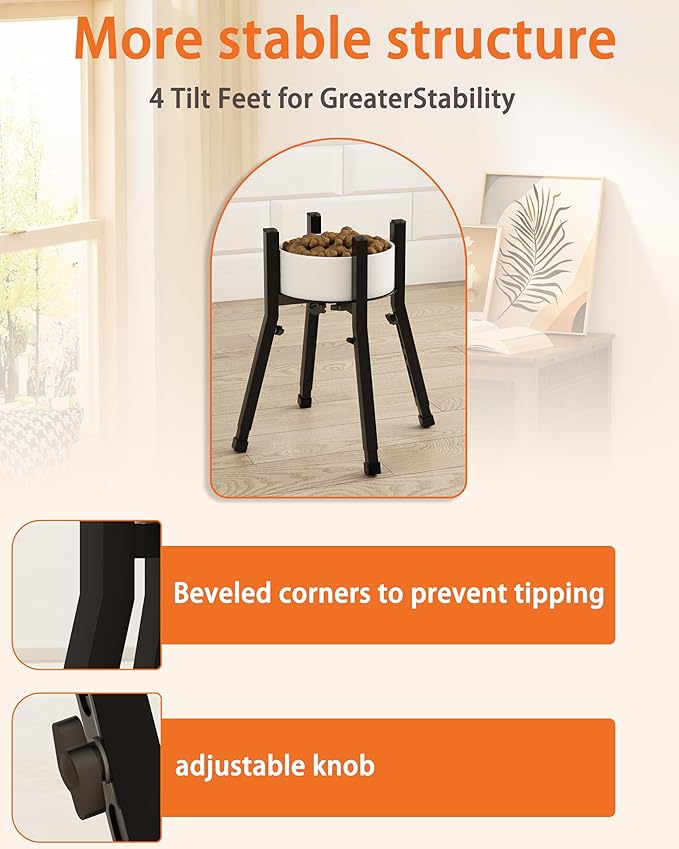 Piskyet Raised Dog Bowl Stand for Large Dogs Adjustable Elevated Dog Bowl Fits 6-10" Bowls, Height Adjustable to 7.6-15" Tall,Single Food and Water Stand Feeder(Bowl not Included)