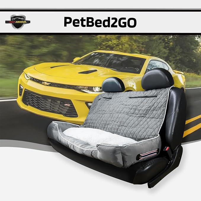 Seat Armour PetBed2GO Universal Gray, Large Pet Bed Cushion & Car Seat Cover, 52x20x7, 6lbs