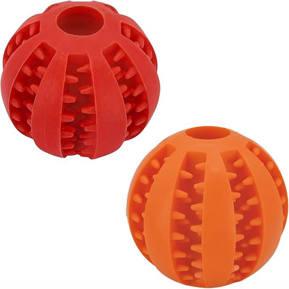 2 Pcs Non-Toxic Rubber Dog Toy Ball, 2.75 inch Durable & Tough Rubber Dog Treat Dispensing Puzzle Ball Chew Toy & IQ Training Toy for Small & Medium Sized Dogs (Red & Orange)