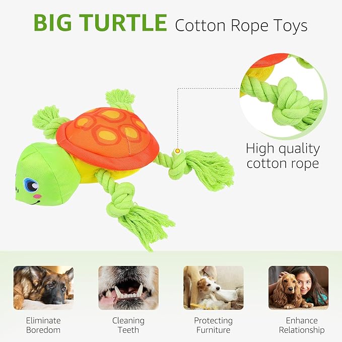 SCENEREAL Dog Toy for Medium Large Dogs- Floating Dog Toys Squeaky Toys for Water Pool Fetch, Halloween Interactive Pet Chew Toy Outdoor Interactive Play, Green Turtle
