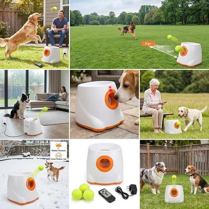 Automatic Dog Ball Launcher for Medium and Large Dogs, 26-79 FT Adjustable Distance Thrower, Hands-Free Automatic Ball Launcher for Dogs Fetch Dog Ball Launcher Toy with Safety AUT