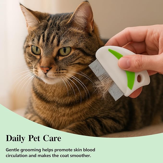 4-Piece Flea & Lice Grooming Comb Set for Dogs and Cats, Stainless Steel Rounded-Tooth Pet Combs with Ergonomic Handle
