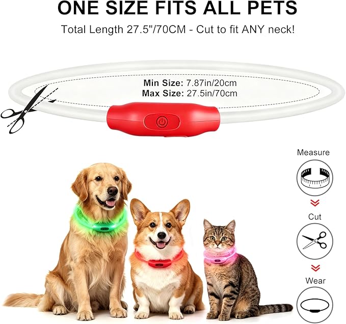 Novkin 2-Pack LED Dog Collar, Light Up Dog Collars,Rechargeable Dog Lights for Night Walking，Universal, Reusable Safety Necklace for Small Medium Large Dogs RED&Pink