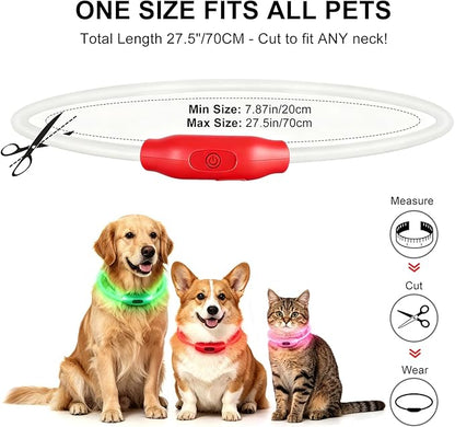 Novkin 2-Pack LED Dog Collar, Light Up Dog Collars,Rechargeable Dog Lights for Night Walking，Universal, Reusable Safety Necklace for Small Medium Large Dogs RED&Pink