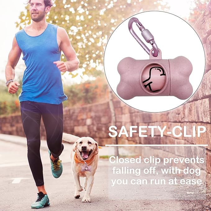 Dog Poop Pickup Bags Holder Dispenser with Standard-Sized Leak-Proof Scented Doggy Waste Bags and Carabiner with Safety Lock&Fastener Never Loose on Leash Lead Again (1 Holder 195 Bags, Pink)