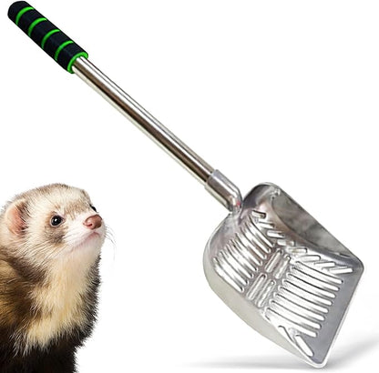 SunGrow Cat Litter Scoop, Stainless Steel Long Handle Chicken Coop Poop Scooper, Comfortable 9” Handle, 5” Wide Mouth, Narrow Slits and High Sides Metal Sifter, for Litter Boxes or Gardening
