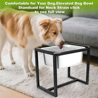 Adjustable Height Elevated Large Dog Water Bowls with Stainless Steel Bowls and Metal Stand，4-Level (8/10/12/14 Inches) Pet Bowl for Dogs for Large Medium Dogs - Durable, Easy to Clean (2.4gallon)