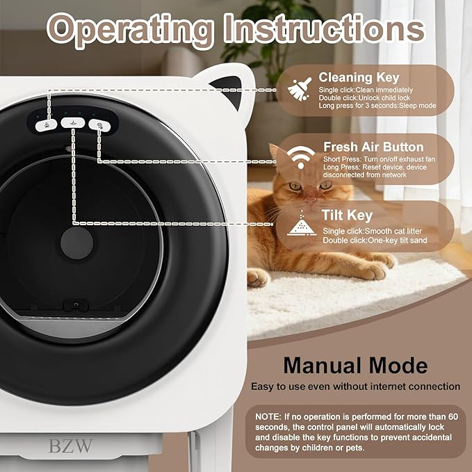 BZW Self Cleaning Litter-Box for Multiple Cats with 76L Large Capacity,Automatic Litter Box with App Control and Safety Sensors Protection (Black)