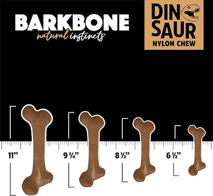 Pet Qwerks Dinosaur BarkBone - Wood Dog Bone for Moderate Chewers - Peanut Butter Flavor - 9.75"