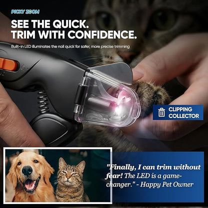 2-in-1 Dog & Cat Nail Clippers and Grinder with Light – Safety Guard to Avoid Overcutting, Sharp Blade, Painless Quiet Pet Nail Claw Trimmers, Professional Grooming Tool for Large Small Pets