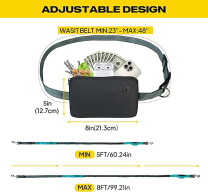 Fida 3-in-1 Hands Free Dog Leash with Zipper Pouch, Bungee & Reflective Straps – Adjustable 5-8ft Crossbody/Waist Running Leash for Dogs, Detachable Traffic Handle for Safe Walking & Jogging