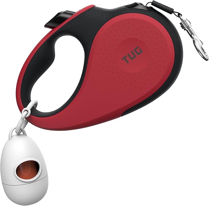 TUG 360° Tangle-Free Retractable Dog Leash with Waste Bag Dispenser (Small, Red)