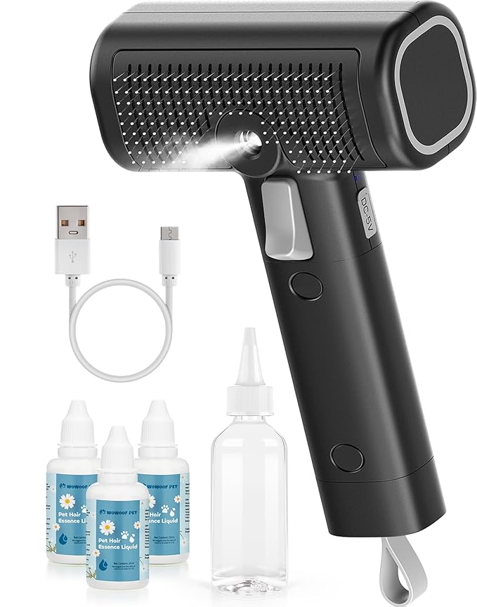 Pet Steam Brush for Dog & Cat with 3 Waterless Shampoo, Bath Shower Comb for Shedding & Grooming & Massaging Water Spray Brush for Long & Short Haired Pets Spritz Defur Comb